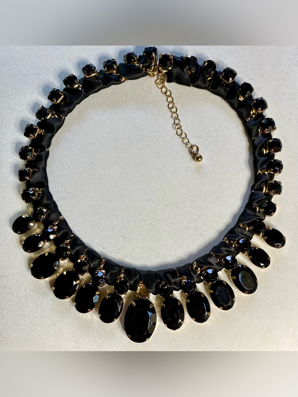 Elegant Black Crystal Statement Necklace - Gold Accents